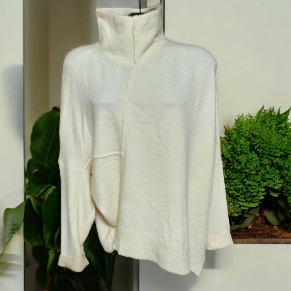 BUFFALO David Bitton Asymmetrical Women's Ivory Mockneck Turtleneck Sweater
